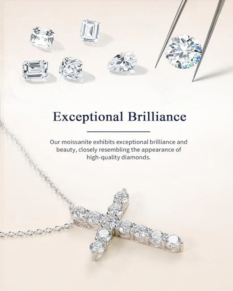 1.10/3.30 Carat Moissanite Color-D VVS1 Clarity Cross Necklace for Women Men, Pure 925 Sterling Silver Chain Pendant 18K Platinum Finish, 16"/18"/20" Adjustable, Wedding Anniversary Jewelry