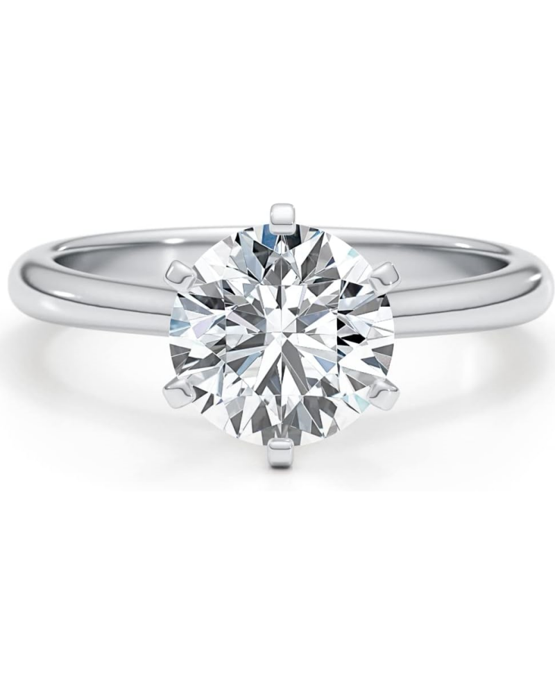 2 Ctw Round Cut Moissanite Engagement Statement Wedding Band Ring for Women in 14k White Gold (D-E, VS1) Anniversary Promise Ring Size 5 to 9