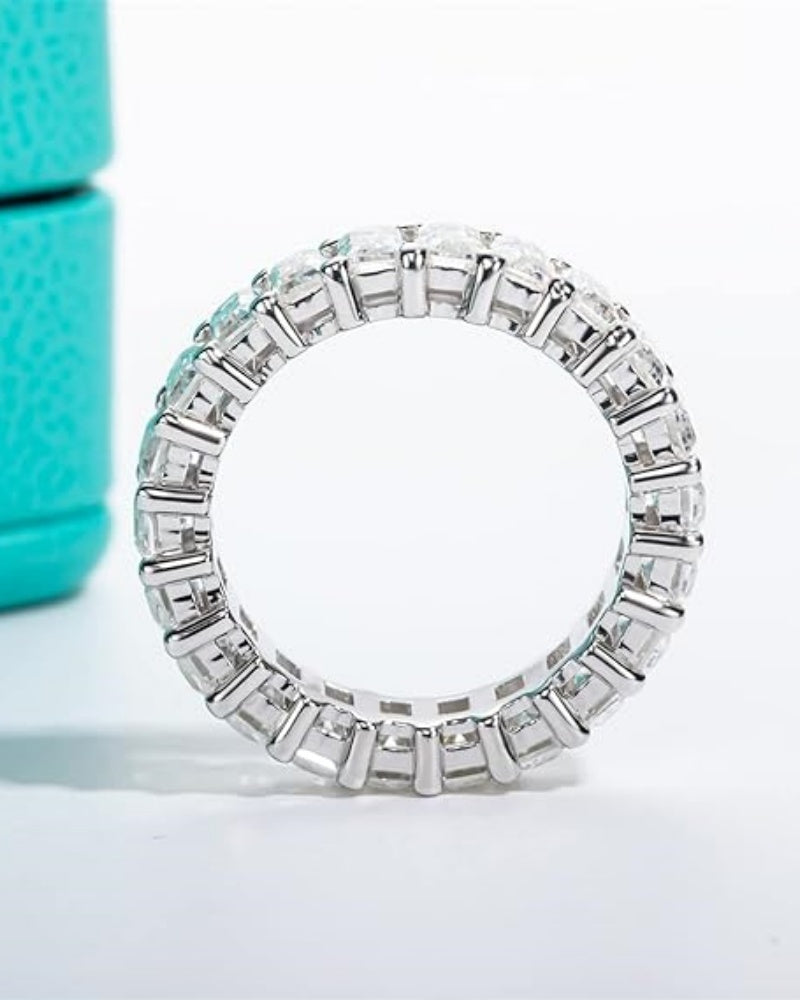 5Ctw Moissanite Eternity Ring, Emerald Cut D Color Lab Created Diamond Sterling Silver Wedding Band Ring for Women