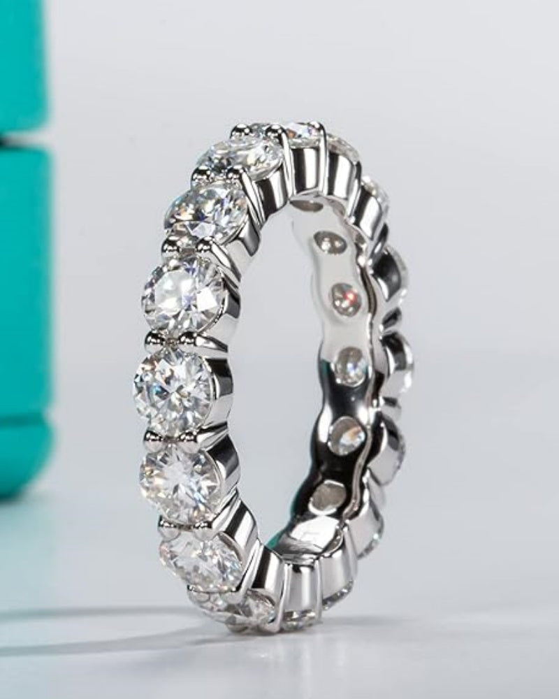 5Ctw Moissanite Eternity Ring, Round Cut D Color Lab Created Diamond Sterling Silver Wedding Band Ring for Women