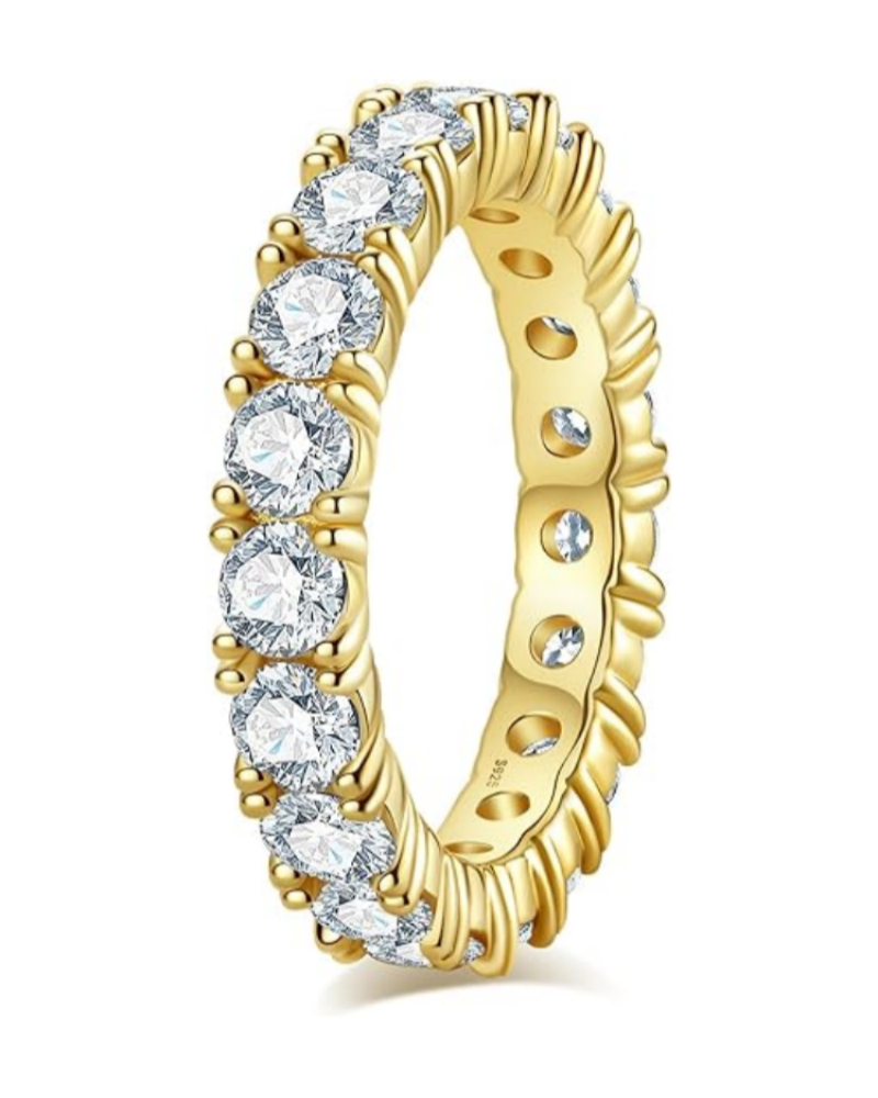 4Ctw Moissanite Wedding Band D Color VVS1 Round Cut 14K Yellow Gold Plated 925 Sterling Silver Eternity Band Rings for Women