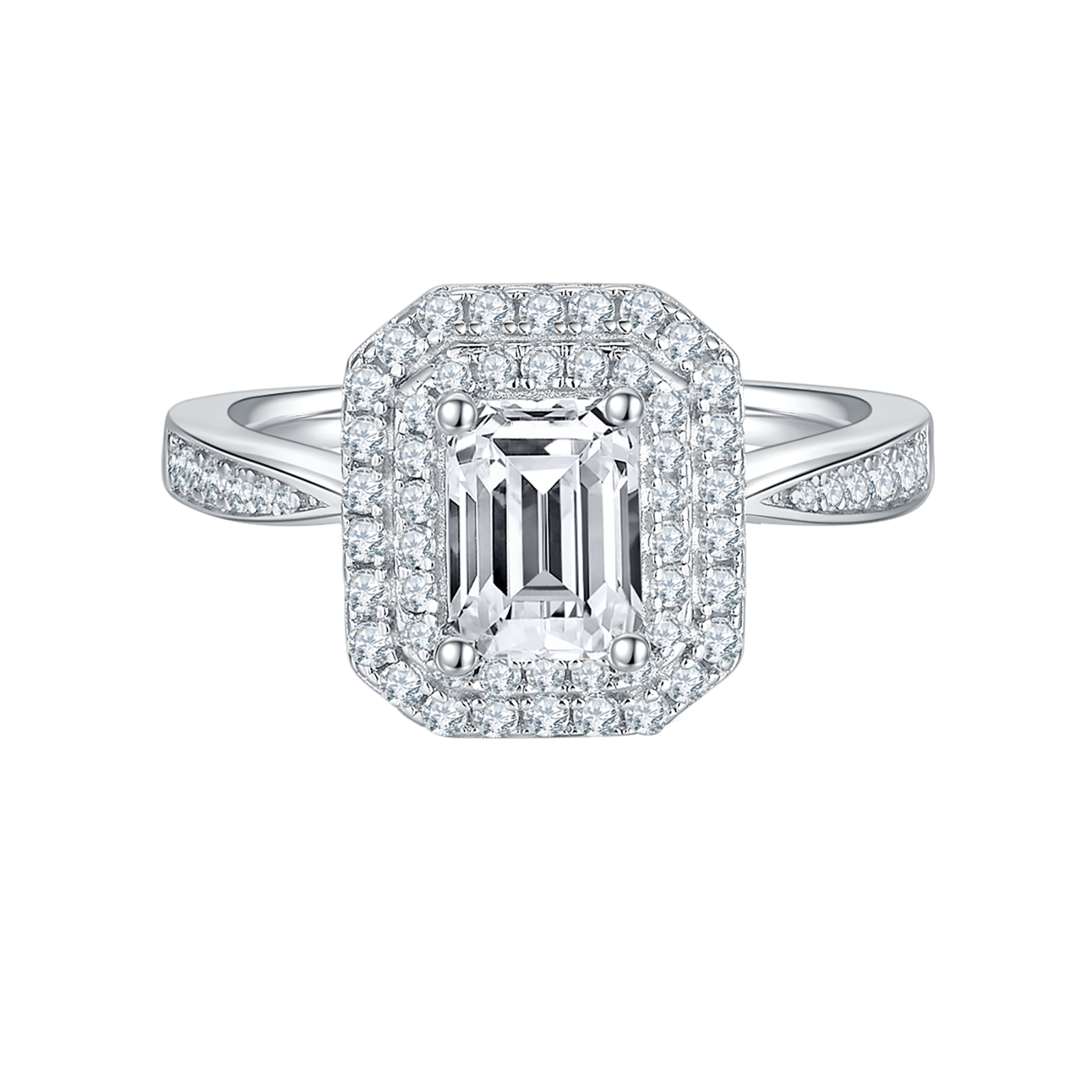 Emerald Lab Grown Diamond 14K Gold Double Halo Engagement Ring