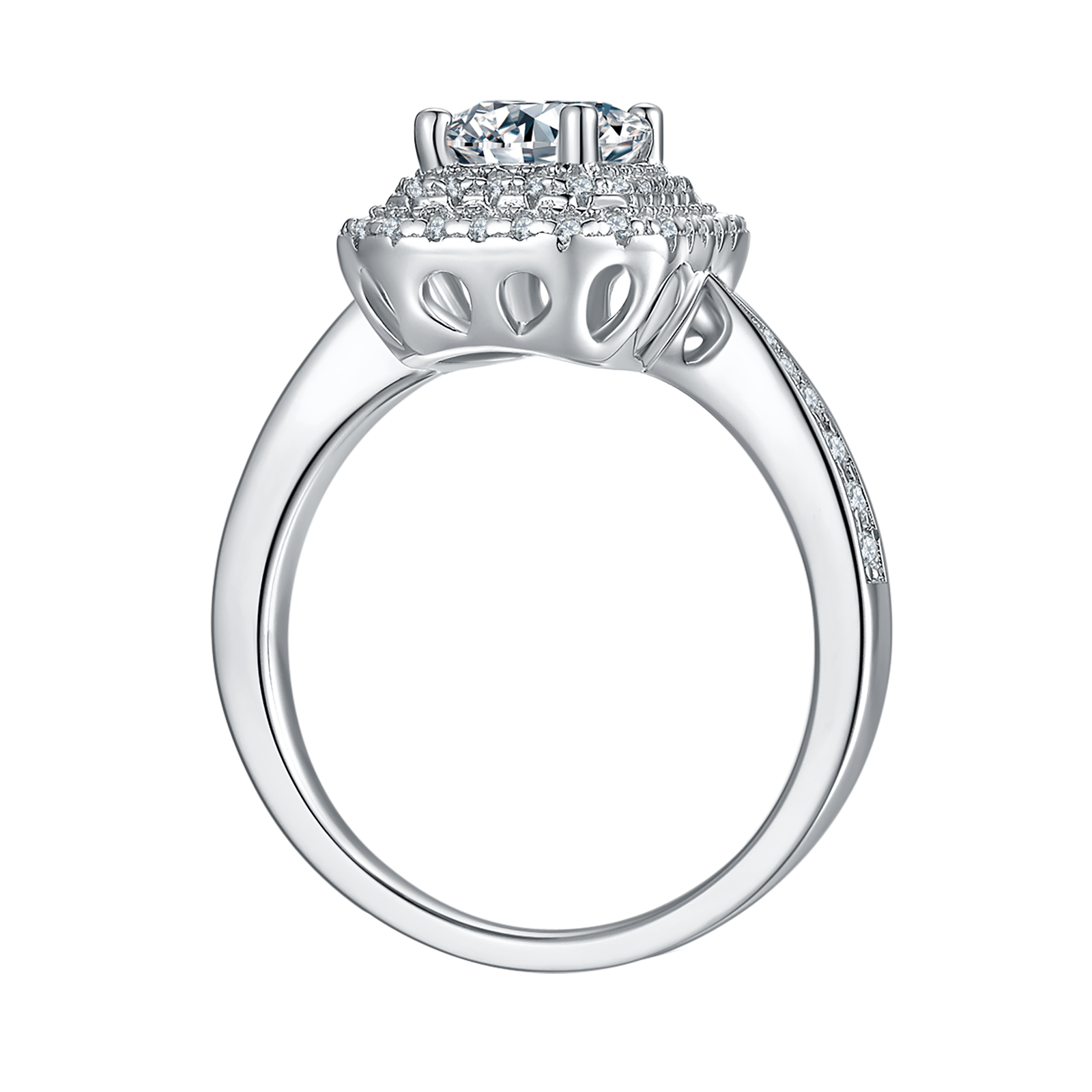 Emerald Lab Grown Diamond 14K Gold Double Halo Engagement Ring