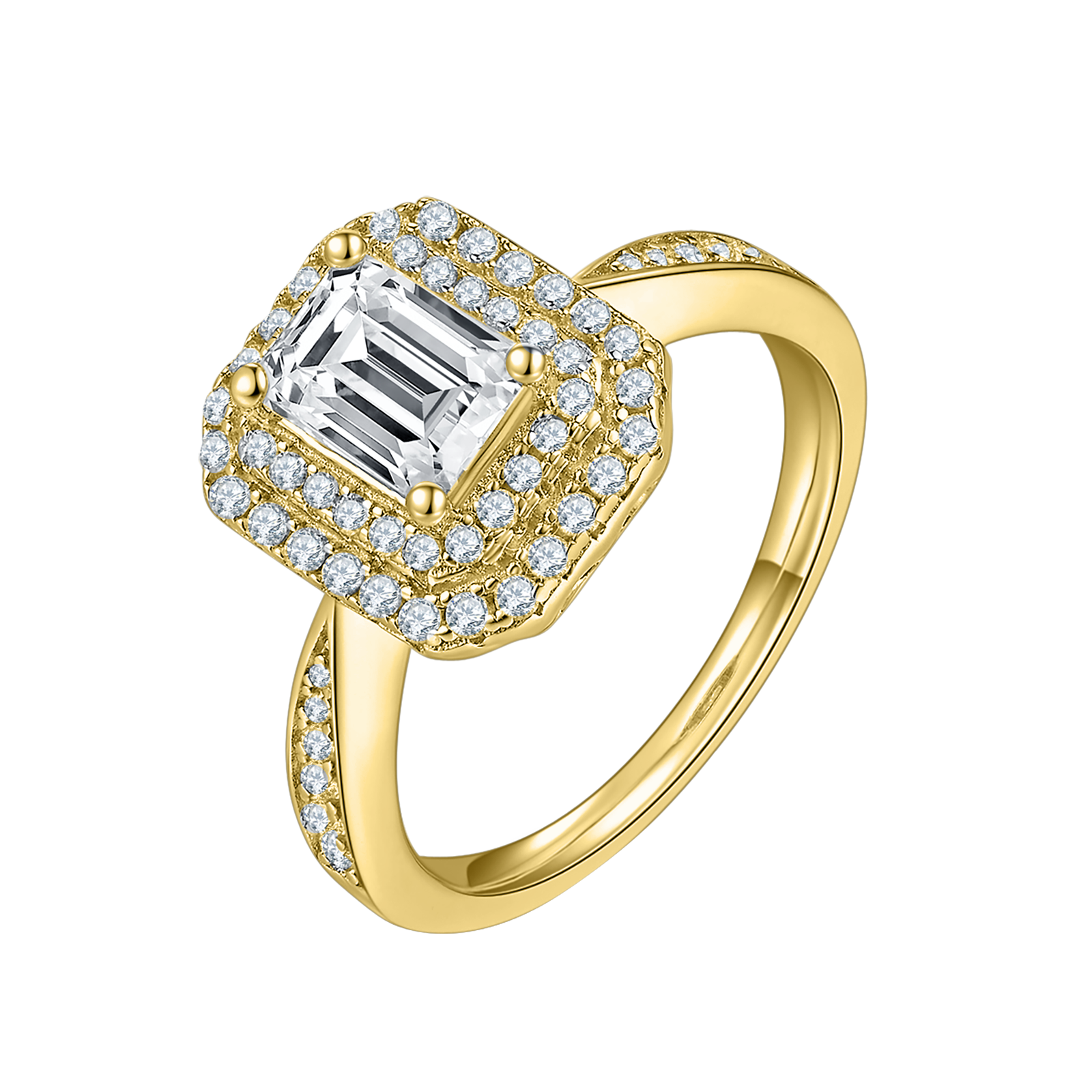 Emerald Lab Grown Diamond 14K Gold Double Halo Engagement Ring