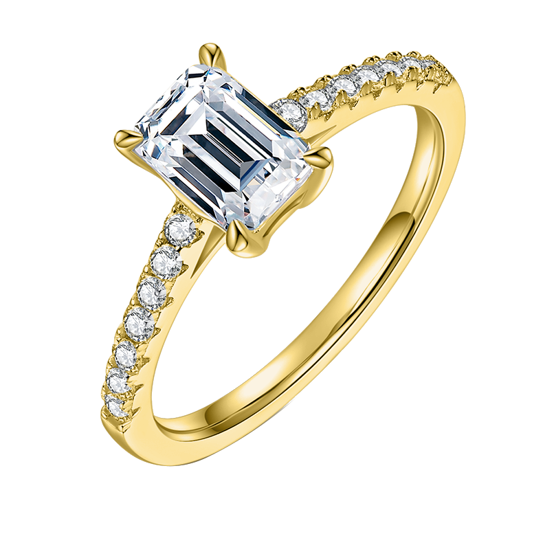 Emerald Lab Grown Diamond 14K Gold Side Stone Engagement Ring