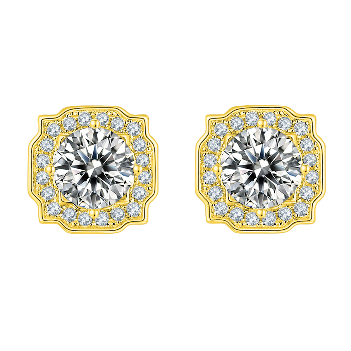 Four-Prong Round Lab-Grown Diamond Halo Earrings