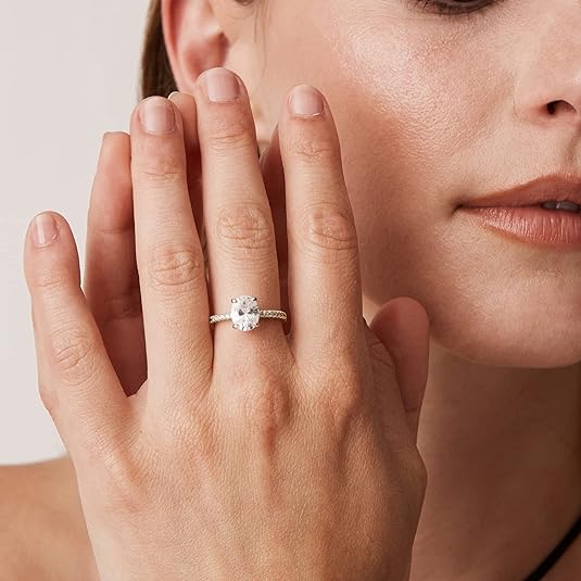 Oval Lab Grown Diamond 14K Gold Side Stone Engagement Ring