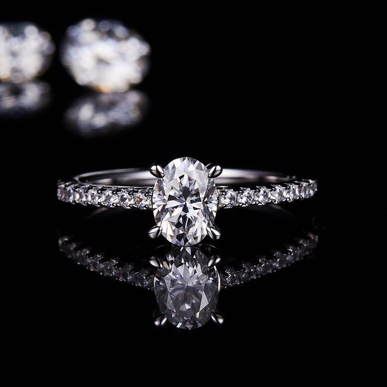 Oval Lab Grown Diamond 14K Gold Side Stone Engagement Ring