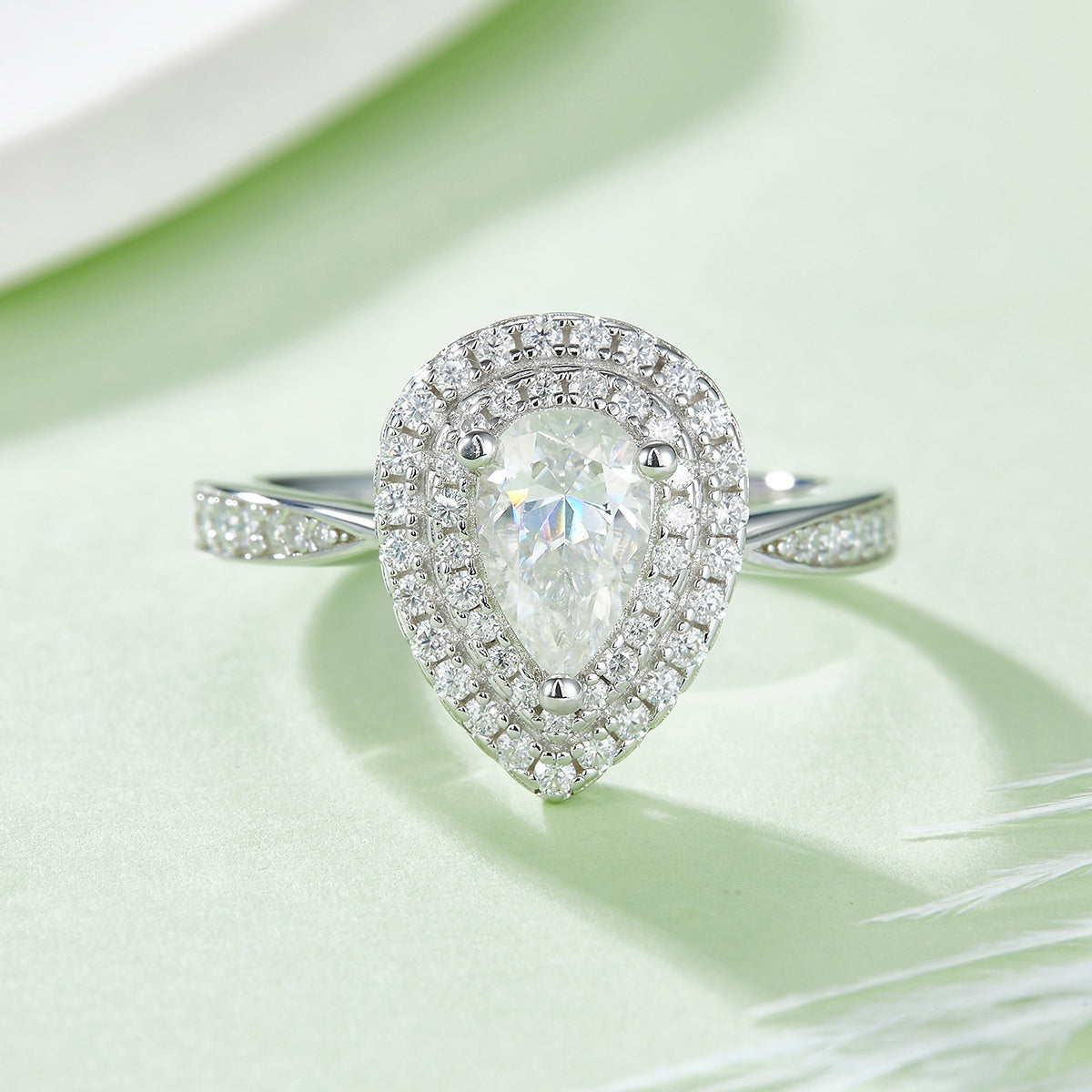 Pear Lab Grown Diamond 14K Gold Double Halo Engagement Ring