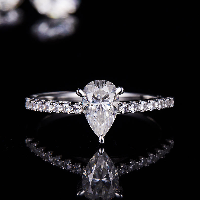 Pear Lab Grown Diamond 14K Gold Side Stone Engagement Ring