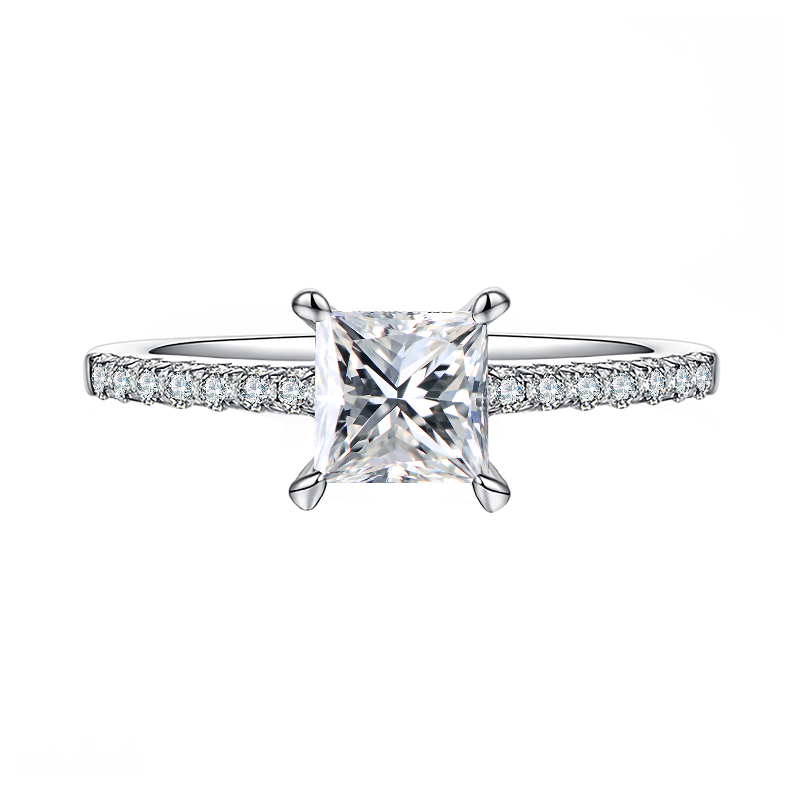 Princess Cut Laboratory Diamond Side Stone Engagement Ring