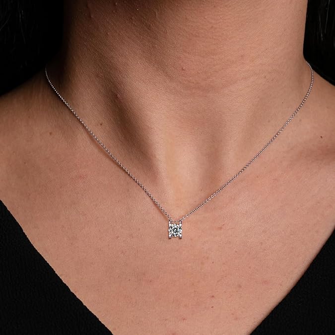 Round Lab Grown Diamond 14K Gold Classic Bull Head Four Prongs Solitaire Necklace