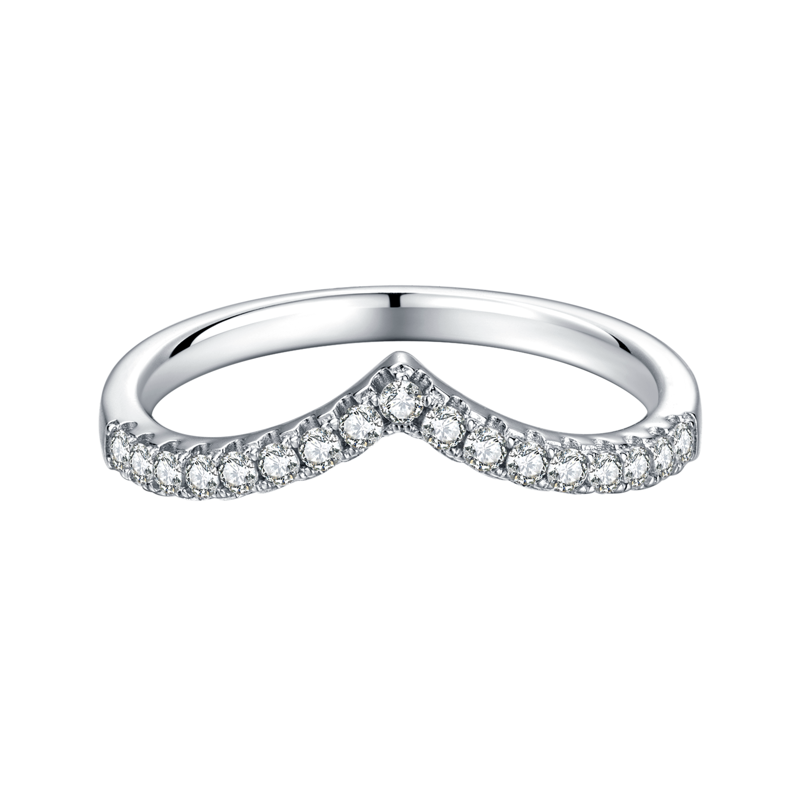 Round Lab Grown Diamond 14K Gold Classic V Shape Semi-Eternity Ring