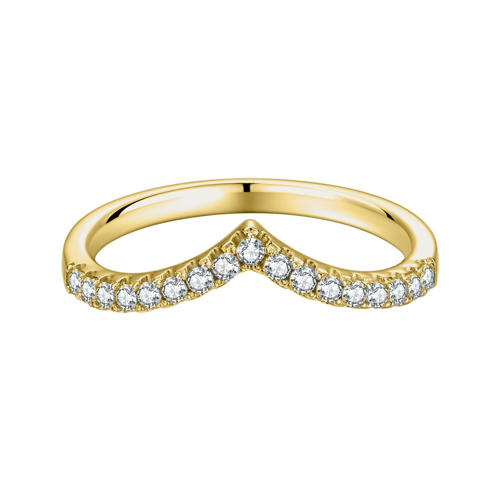 Round Lab Grown Diamond 14K Gold Classic V Shape Semi-Eternity Ring