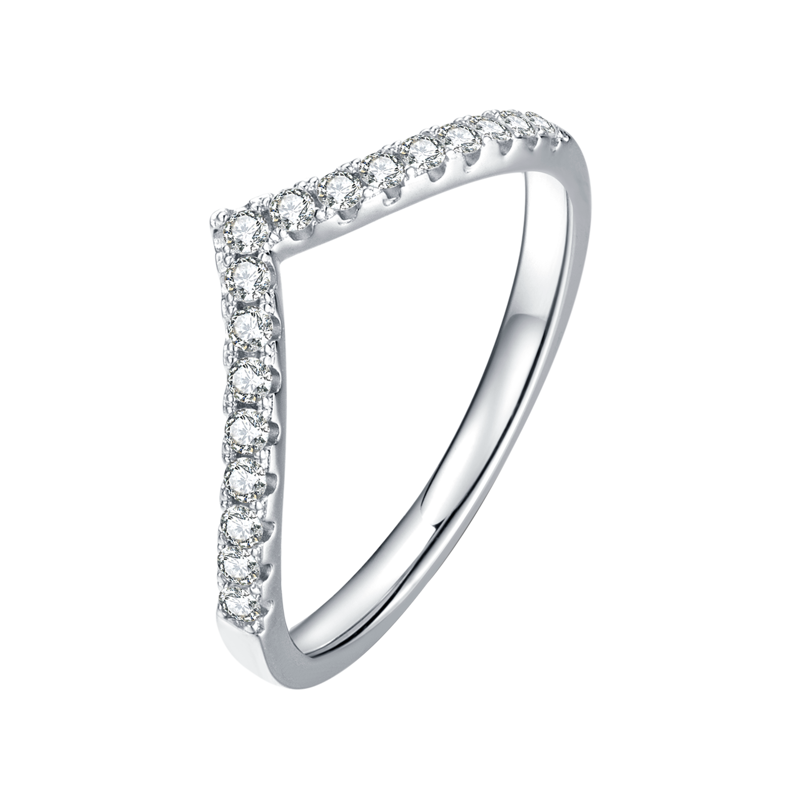 Round Lab Grown Diamond 14K Gold Classic V Shape Semi-Eternity Ring