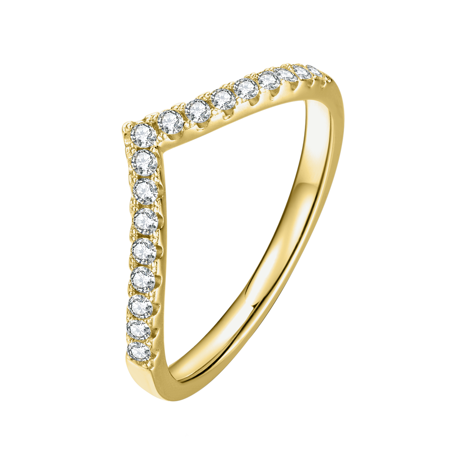 Round Lab Grown Diamond 14K Gold Classic V Shape Semi-Eternity Ring