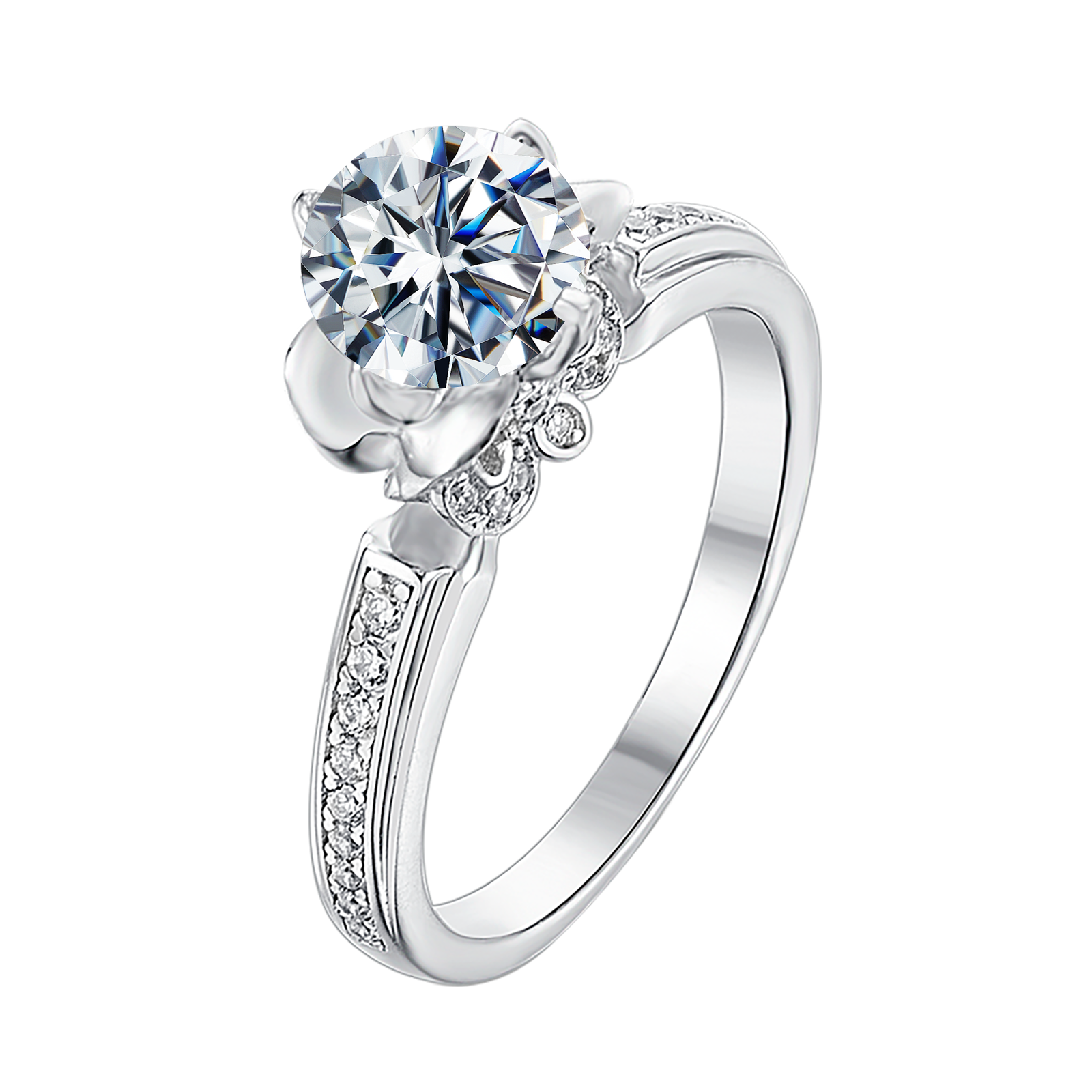 Round Lab Grown Diamond 14K Gold Elegant Flower Vintage Ring