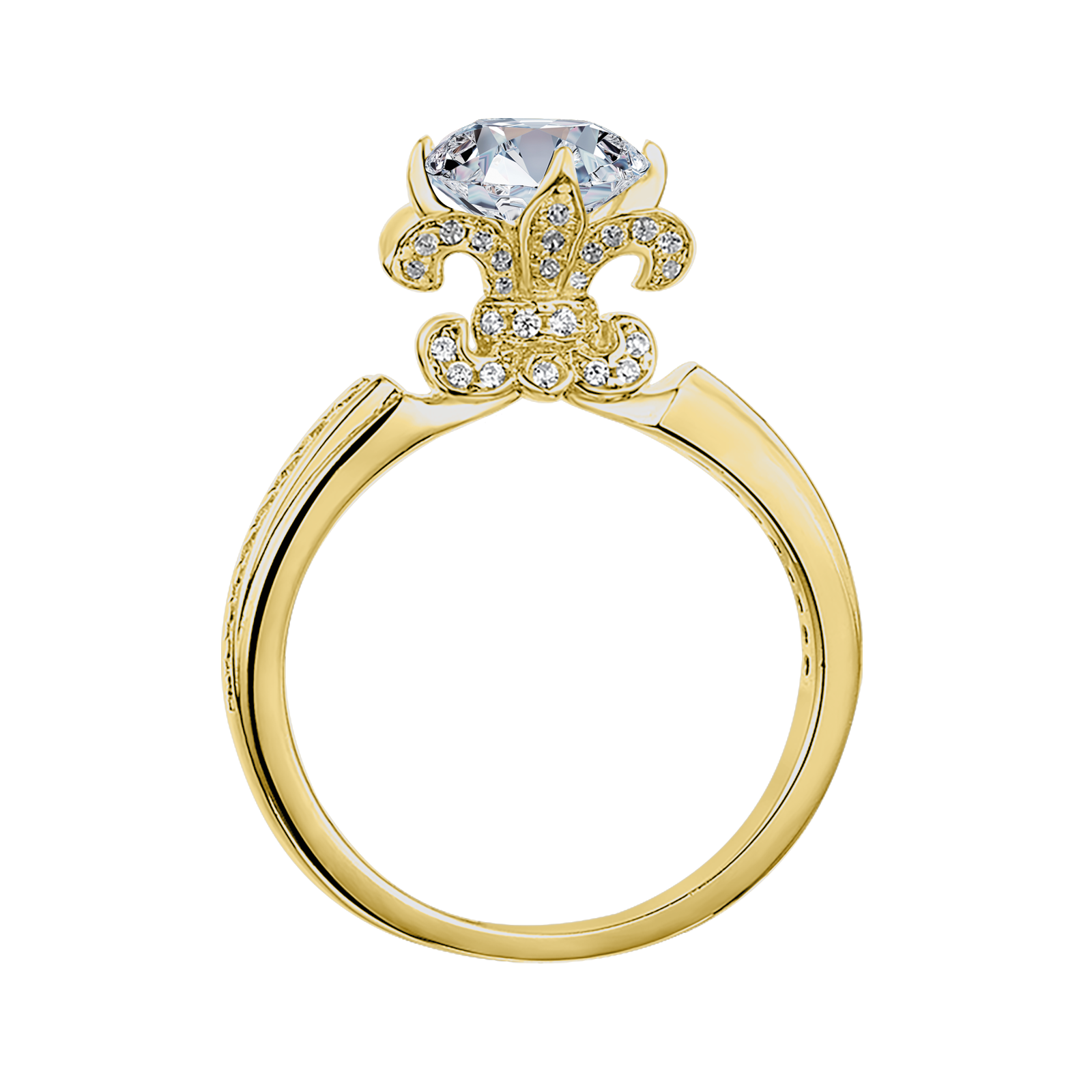 Round Lab Grown Diamond 14K Gold Elegant Flower Vintage Ring