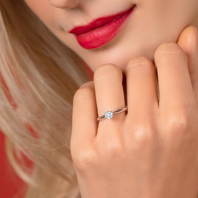 Round Lab Grown Diamond 14K Gold Four Prong Solitaire Ring