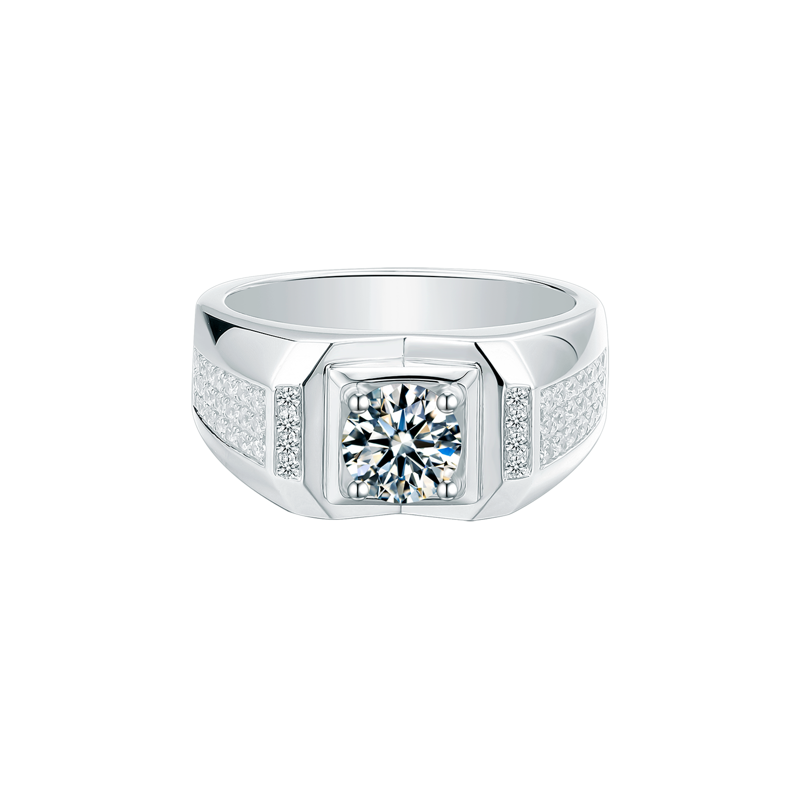 Round Lab Grown Diamond 14K Gold Men's Side Stone Engagement Ring