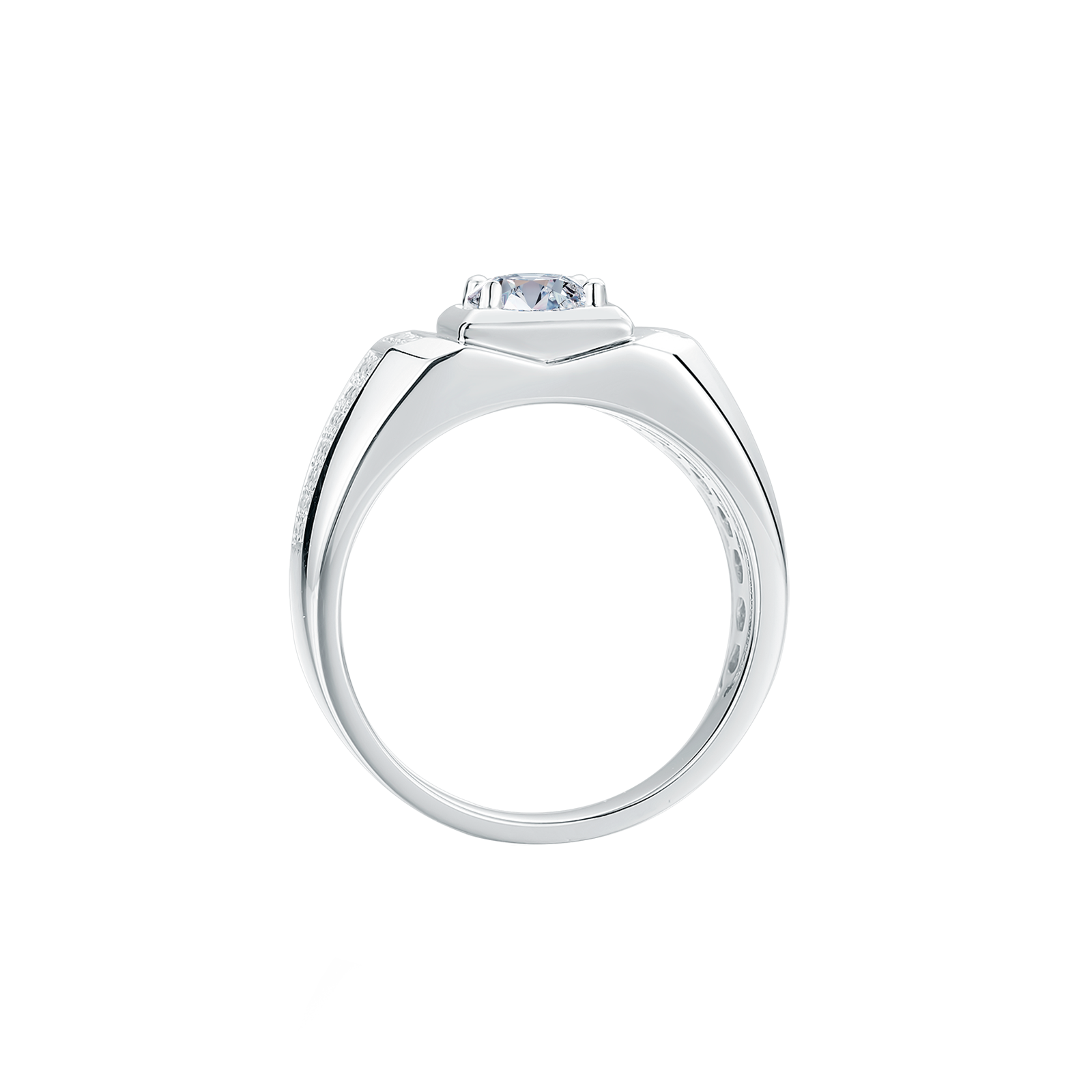 Round Lab Grown Diamond 14K Gold Men's Side Stone Engagement Ring