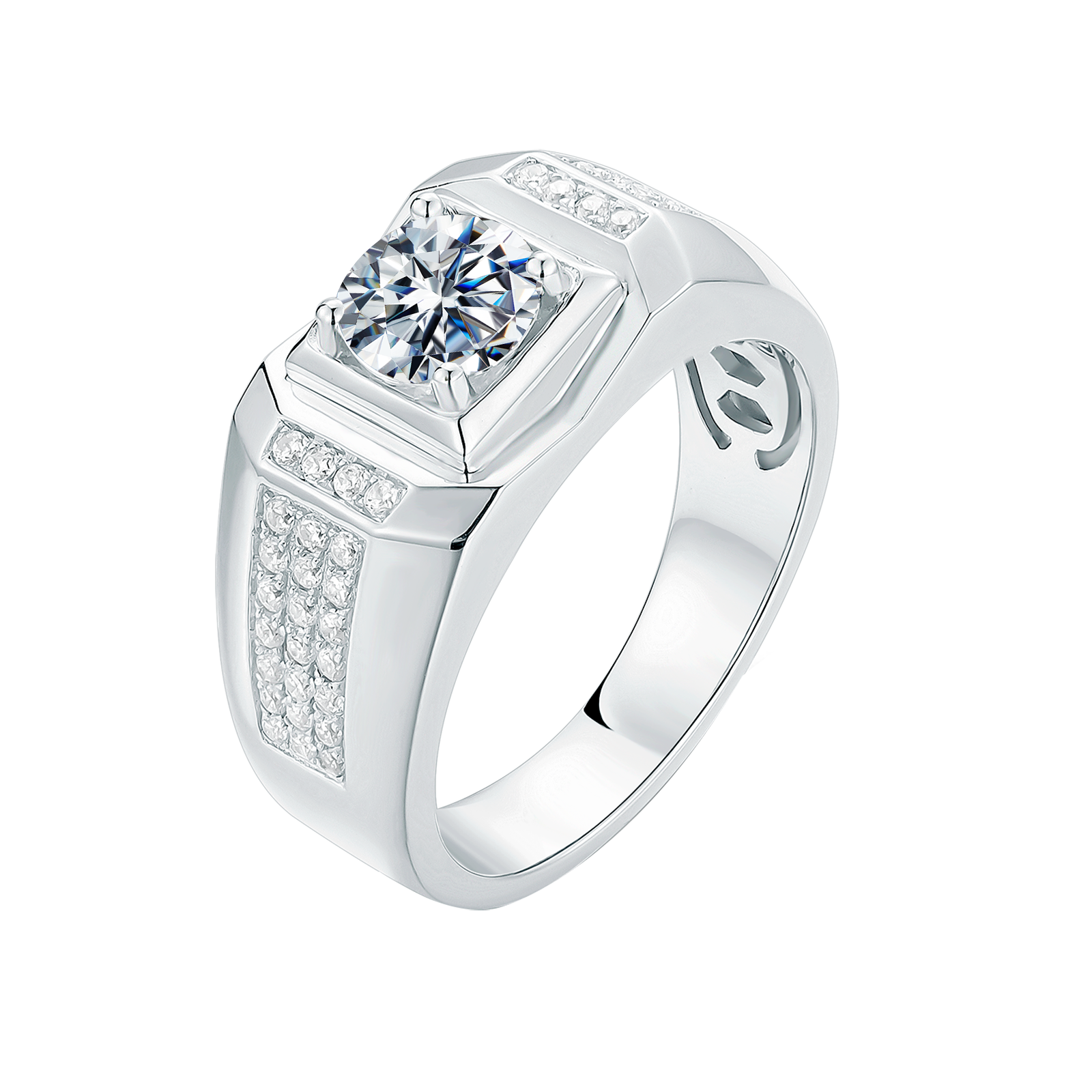 Round Lab Grown Diamond 14K Gold Men's Side Stone Engagement Ring