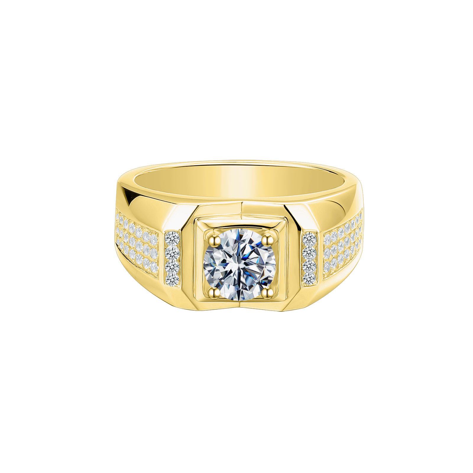 Round Lab Grown Diamond 14K Gold Men's Side Stone Engagement Ring