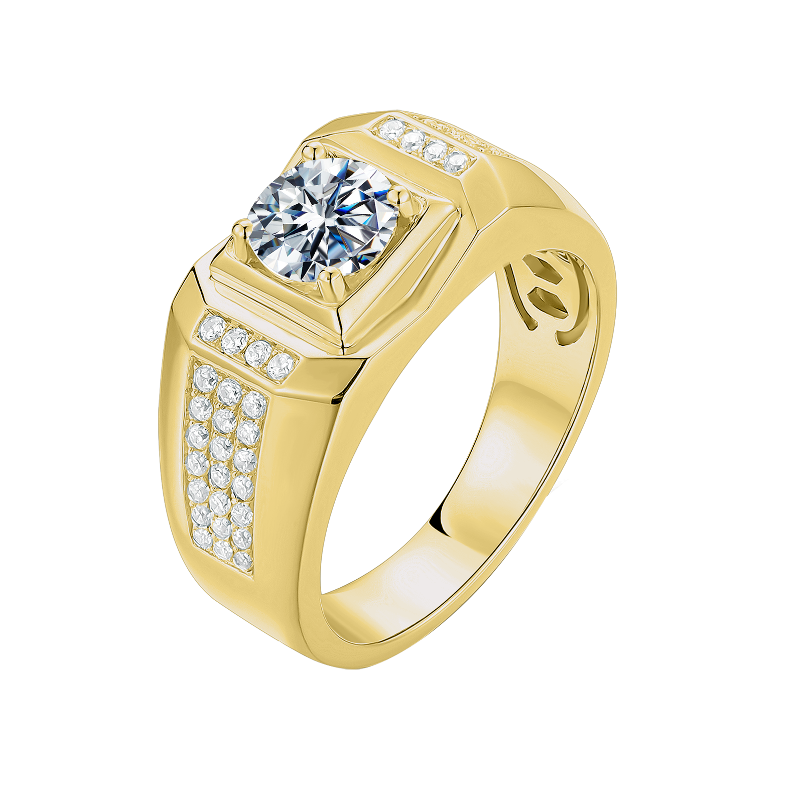 Round Lab Grown Diamond 14K Gold Men's Side Stone Engagement Ring