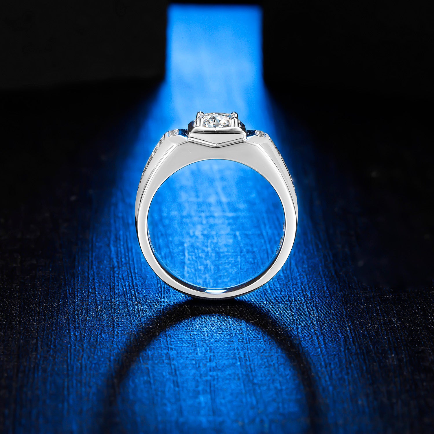Round Lab Grown Diamond 14K Gold Men's Side Stone Engagement Ring