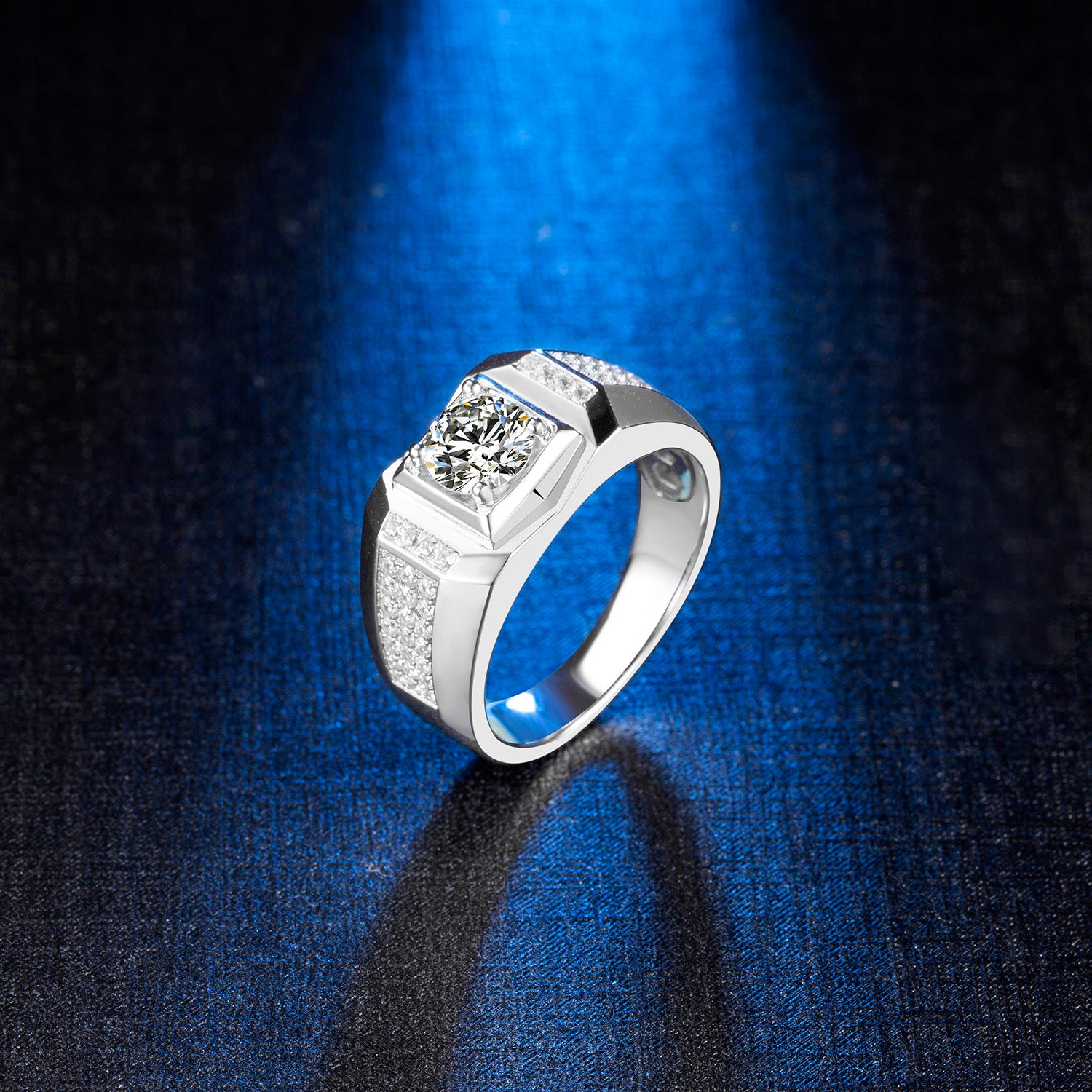 Round Lab Grown Diamond 14K Gold Men's Side Stone Engagement Ring