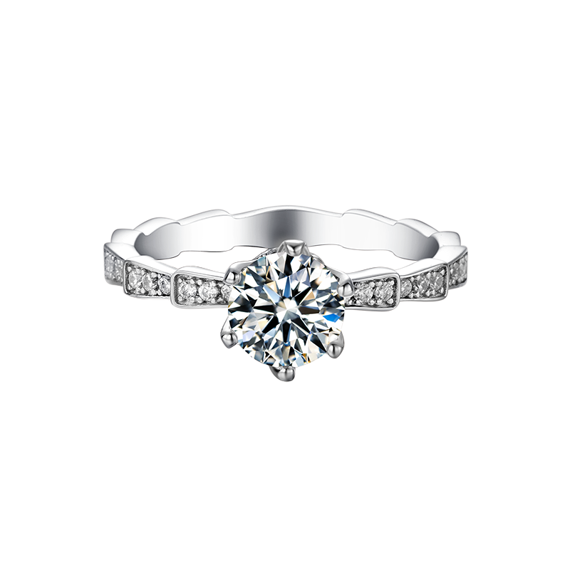 Round Lab Grown Diamond 14K Gold Pave Bamboo Vintage Engagement Ring