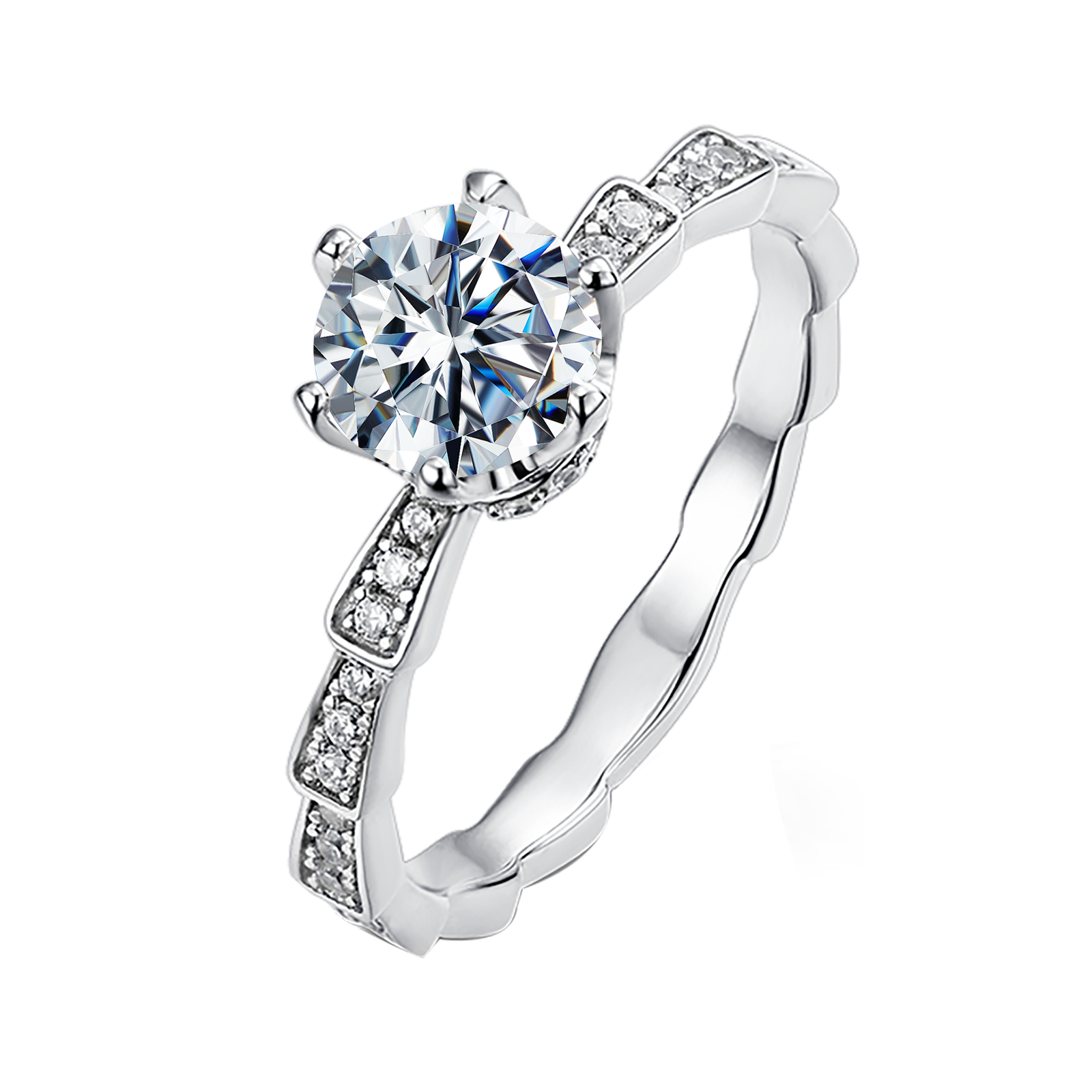 Round Lab Grown Diamond 14K Gold Pave Bamboo Vintage Engagement Ring