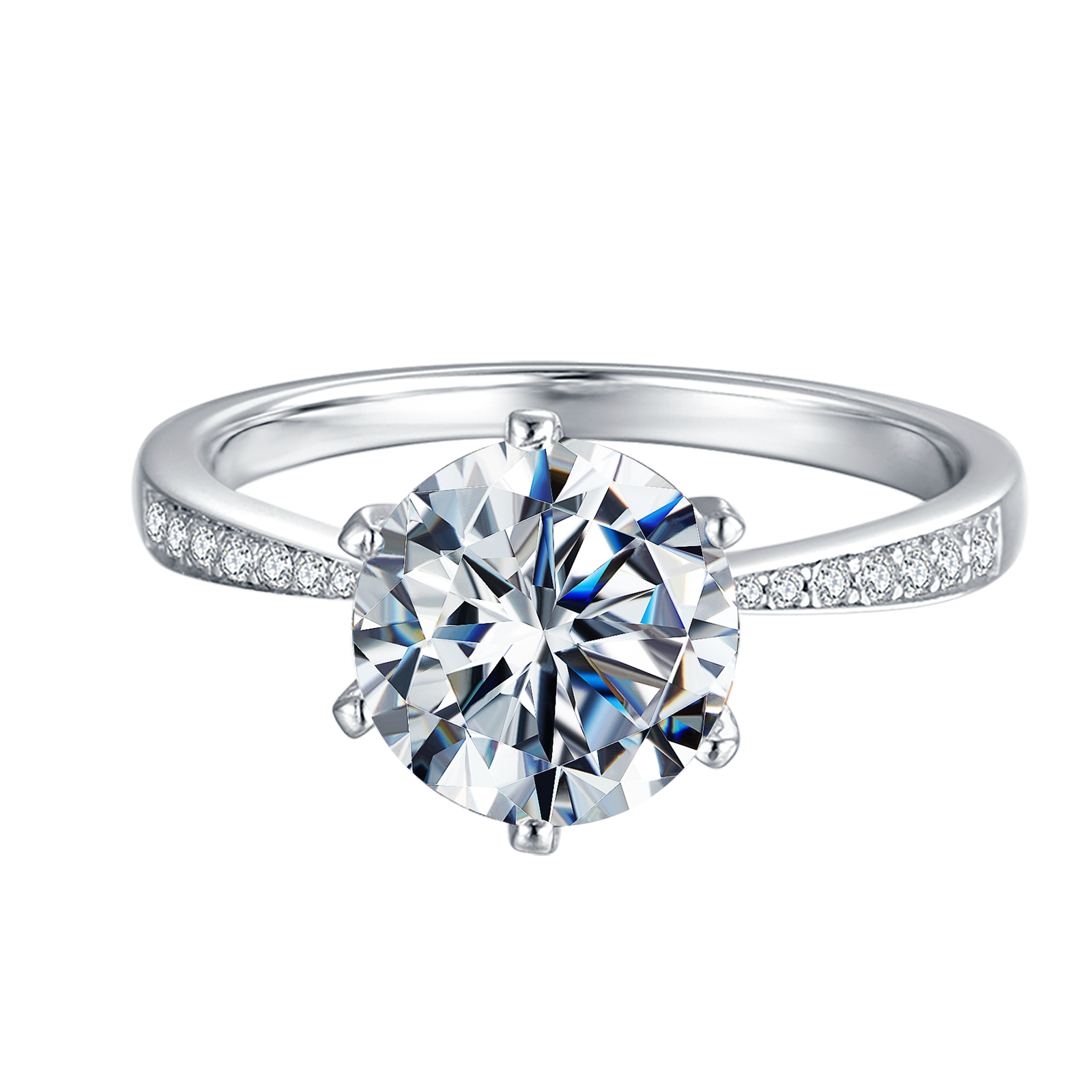 Round Lab Grown Diamond 14K Gold Pave Side Stones Engagement Ring