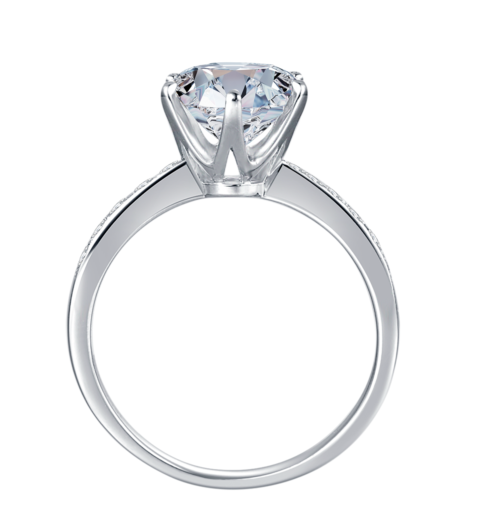 Round Lab Grown Diamond 14K Gold Pave Side Stones Engagement Ring