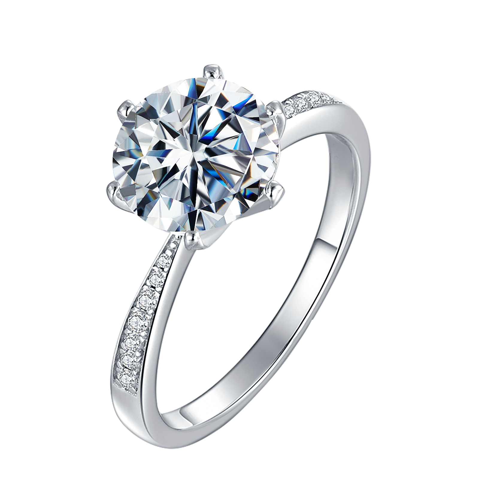 Round Lab Grown Diamond 14K Gold Pave Side Stones Engagement Ring