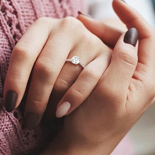 Round Lab Grown Diamond 14K Gold Pave Side Stones Engagement Ring