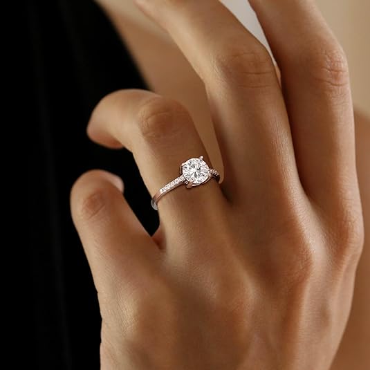 Round Lab Grown Diamond 14K Gold Side Stone Engagement Ring