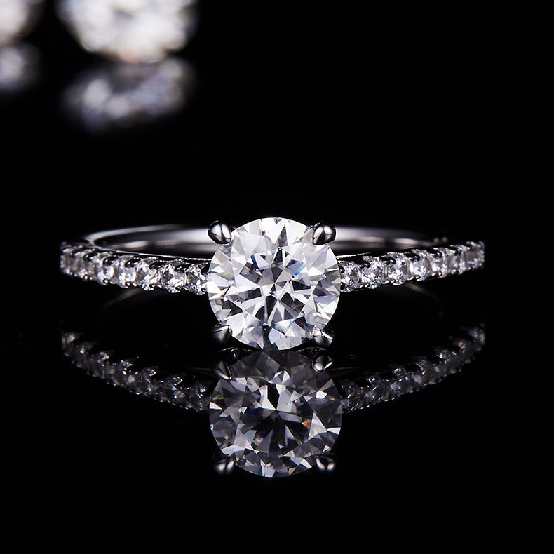 Round Lab Grown Diamond 14K Gold Side Stone Engagement Ring