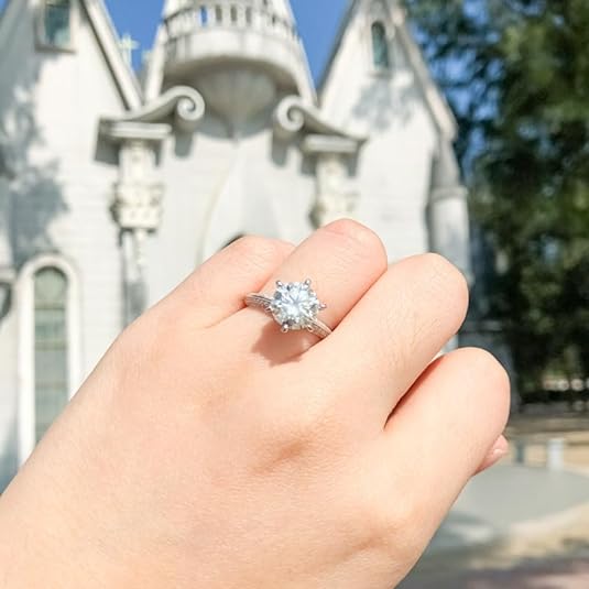 Round Lab Grown Diamond 14K Gold Unique Side Stone Engagement Ring