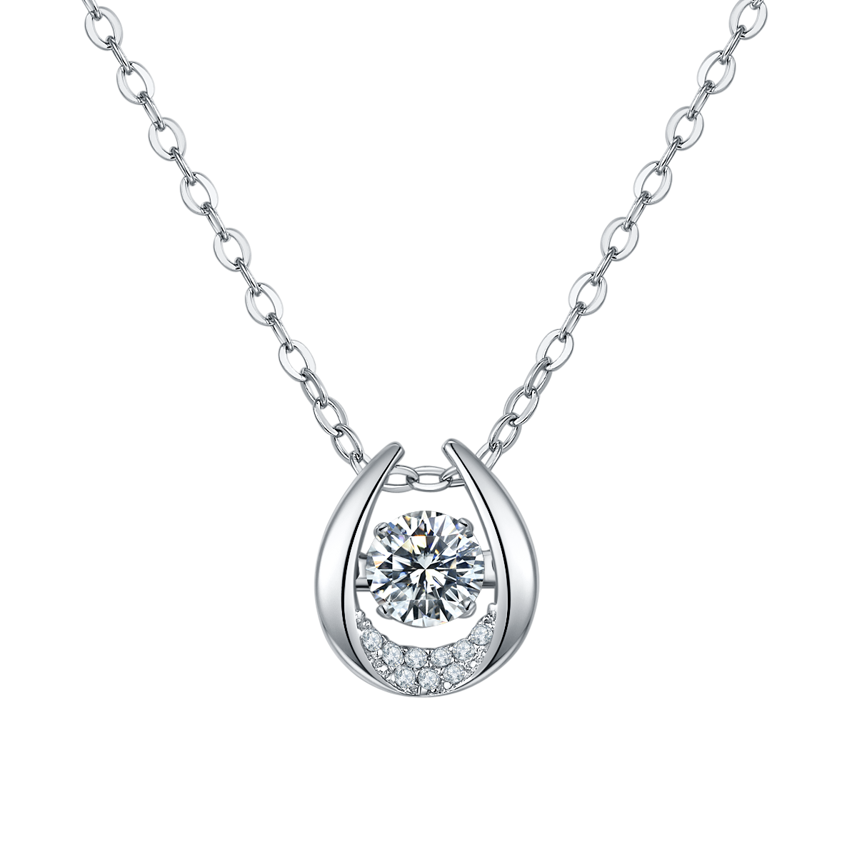 U-Shaped Horseshoe Diamond Pendant Necklace