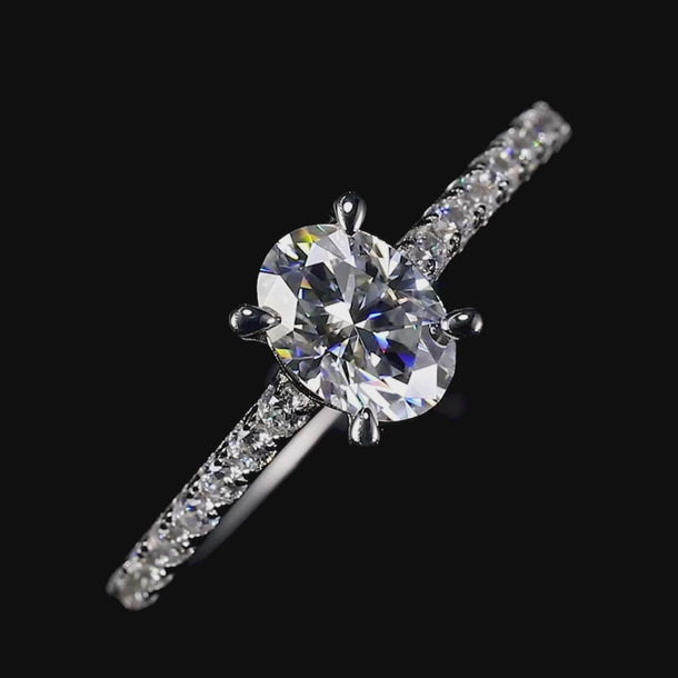 Oval Lab Grown Diamond 14K Gold Side Stone Engagement Ring